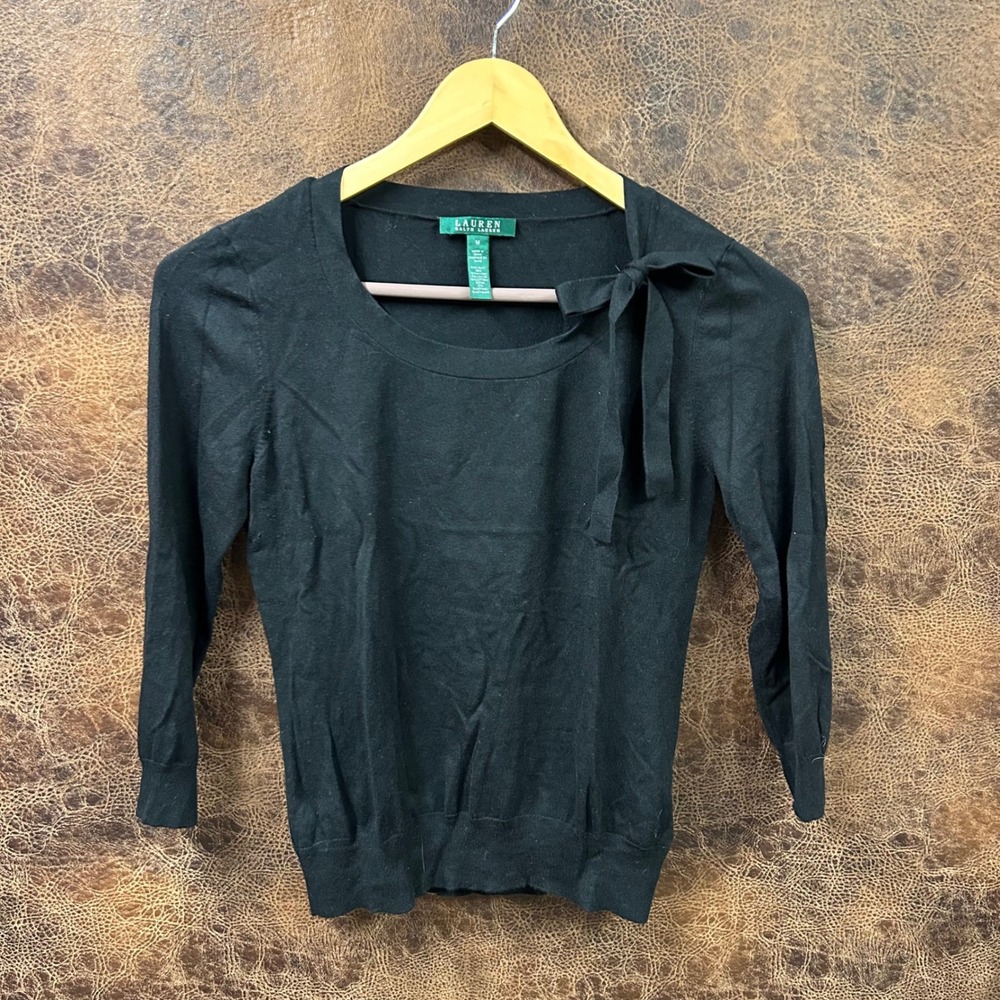 Lauren Ralph Lauren Black Medium pullover silk blend sweater w/‎ bow long sleeve